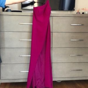 Hot pink long dress with high side slit, fun top